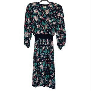 VTG 1980s Diane Freis 100% Silk Dress M Georgette Floral Cherries Pleated Belted